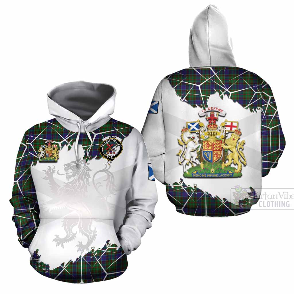 Adam Tartan Cotton Hoodie with Family Crest and Lion Rampant Grunge Style