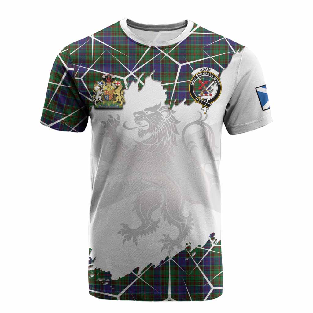 Adam Tartan Cotton T-shirt with Family Crest and Lion Rampant Grunge Style