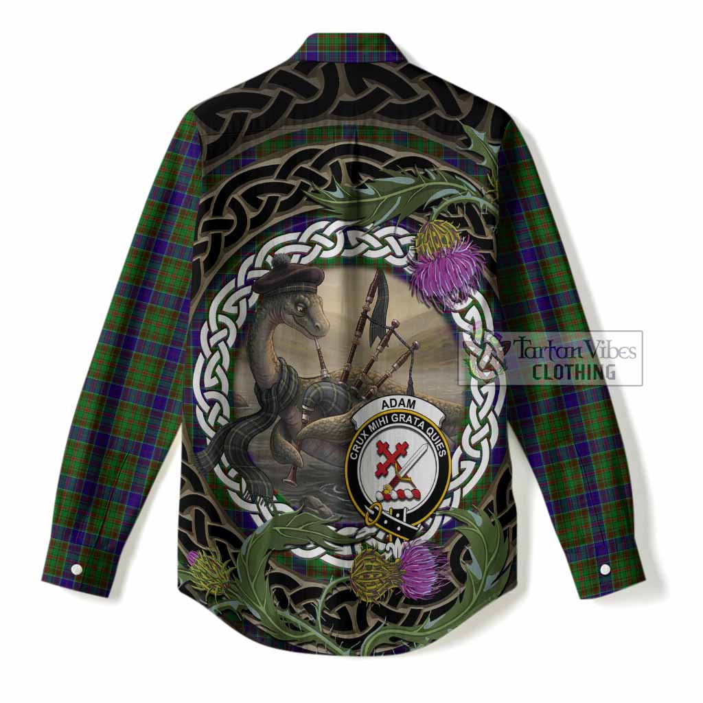 Adam Tartan Crest Bagpipe Nessie Women Casual Shirt Scottish Loch Ness Monster Celtic Thistle