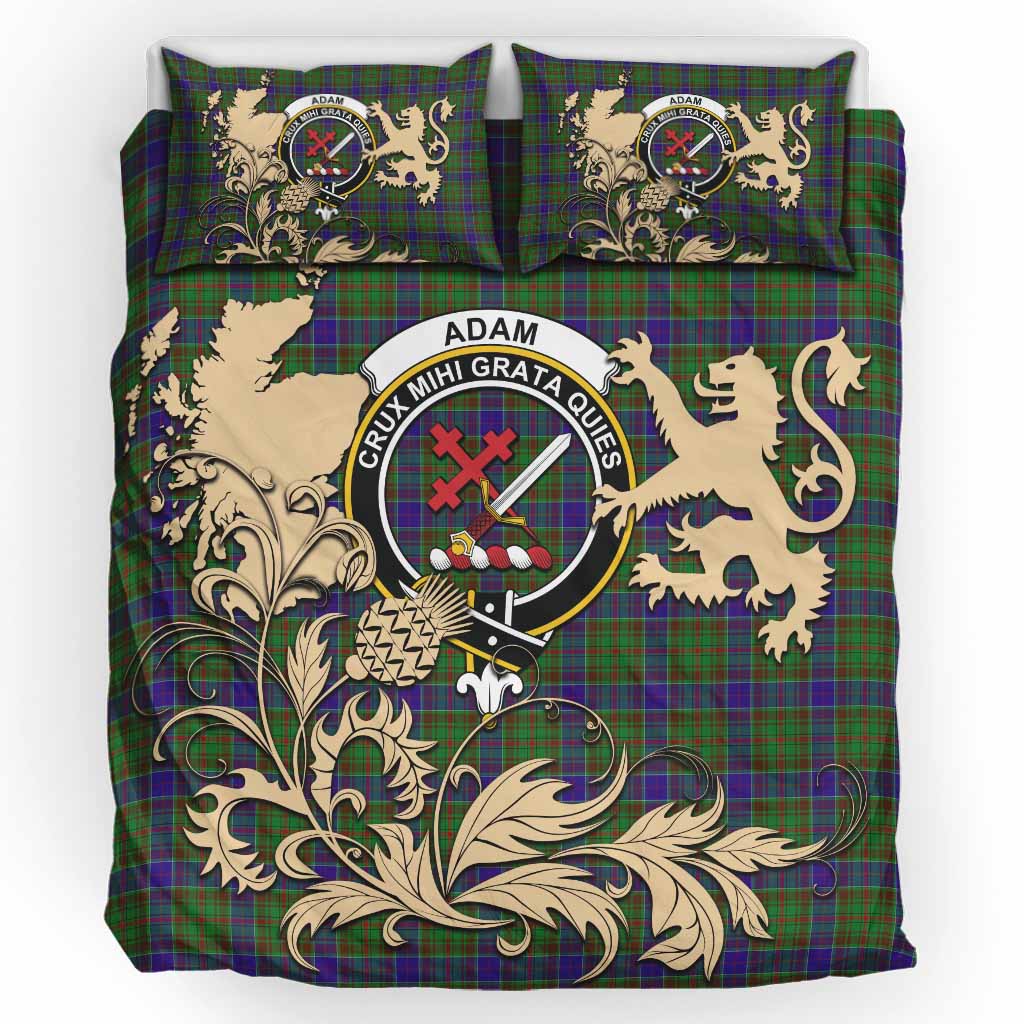 Adam Tartan Crest Bedding Set with Scottish Iconic Symbols 