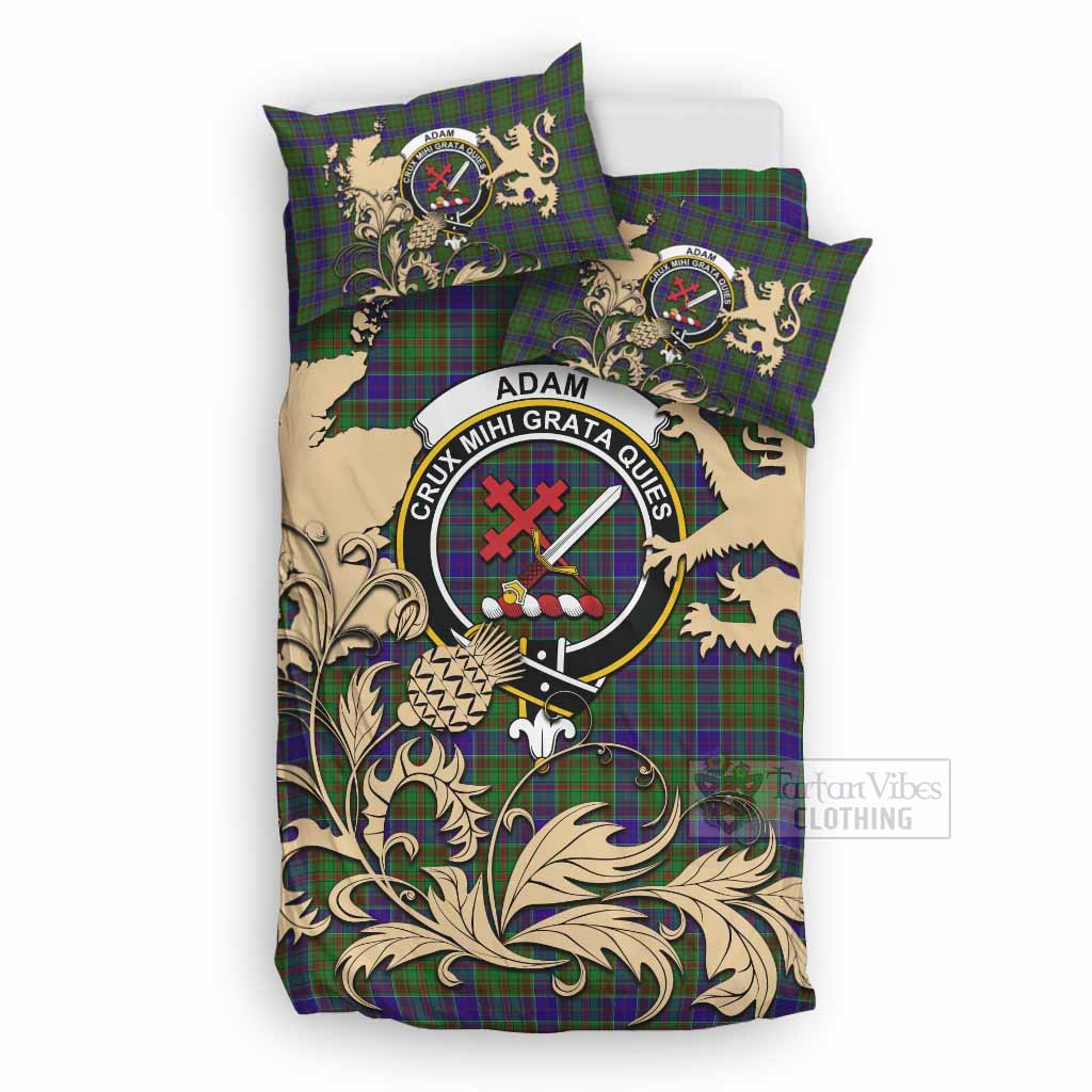 Adam Tartan Crest Bedding Set with Scottish Iconic Symbols 