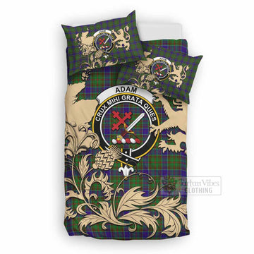 Adam Tartan Crest Bedding Set with Scottish Iconic Symbols 
