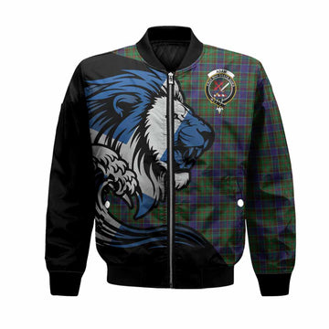Adam Tartan Crest Bomber Jacket Scottish Golden Lions Wave Flow