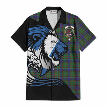 Adam Tartan Crest Cotton Hawaiian Shirt Scottish Golden Lions Wave Flow