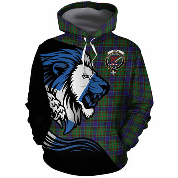 Adam Tartan Crest Cotton Hoodie Scottish Golden Lions Wave Flow