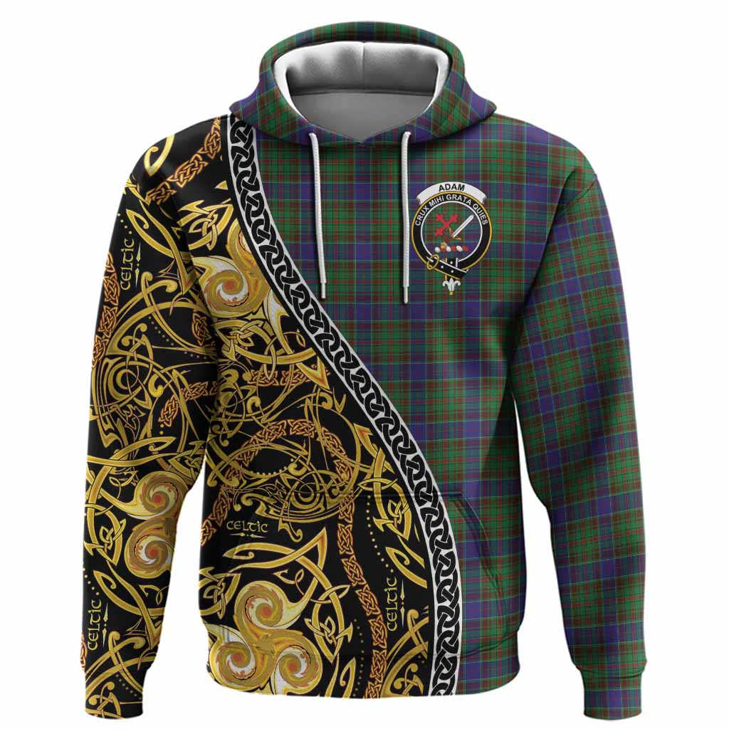 Adam Tartan Crest Hoodie Celtic Knot and Triple Trickle Spiral Symbols