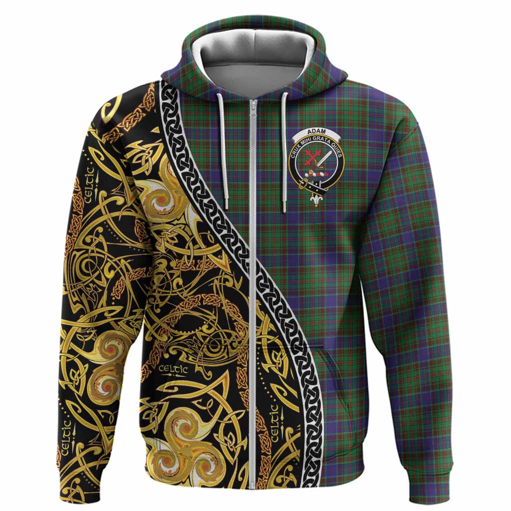 Adam Tartan Crest Hoodie Celtic Knot and Triple Trickle Spiral Symbols