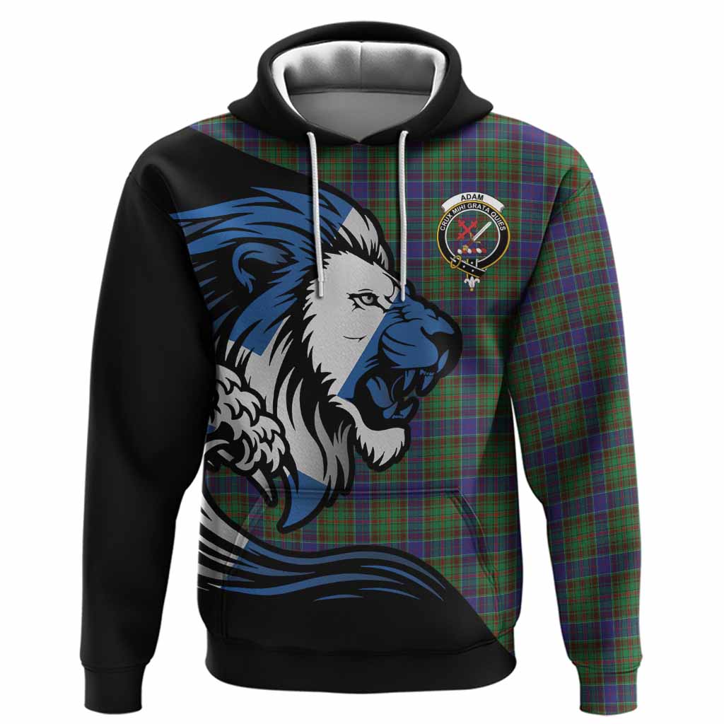 Adam Tartan Crest Hoodie Scottish Golden Lions Wave Flow