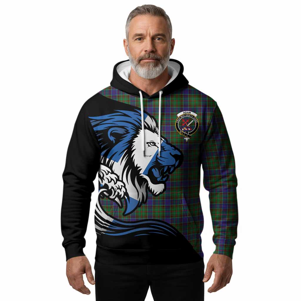 Adam Tartan Crest Hoodie Scottish Golden Lions Wave Flow