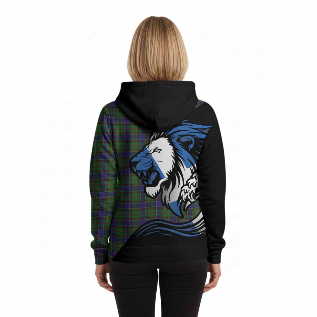 Adam Tartan Crest Hoodie Scottish Golden Lions Wave Flow