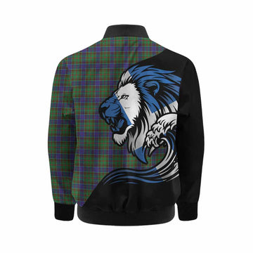Adam Tartan Crest Kid Bomber Jacket Scottish Golden Lions Wave Flow