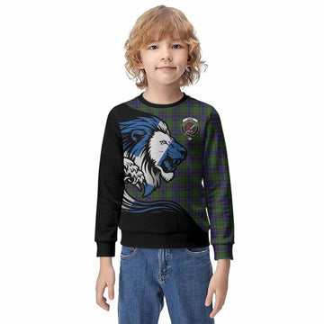 Adam Tartan Crest Kid Knitted Sweatshirt Scottish Golden Lions Wave Flow