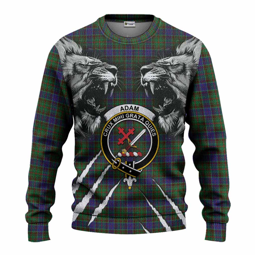 Adam Tartan Crest Knitted Sweater Ferocious Lion Style