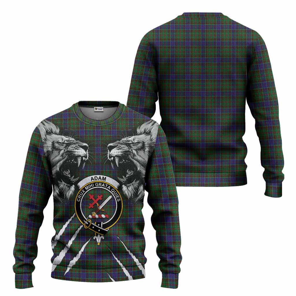Adam Tartan Crest Knitted Sweater Ferocious Lion Style