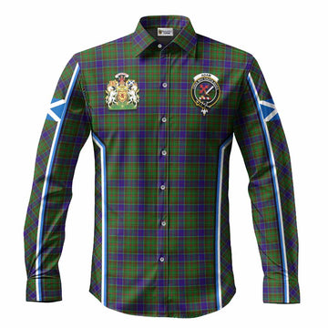 Adam Tartan Crest Long Sleeve Button Shirts Scotland Coat of Arm Flag Style