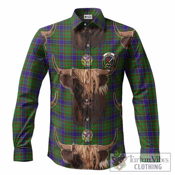 Adam Tartan Crest Long Sleeve Button Shirts Scotland Heilan Coo Tartan Seamless Style
