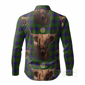 Adam Tartan Crest Long Sleeve Button Shirts Scotland Heilan Coo Tartan Seamless Style