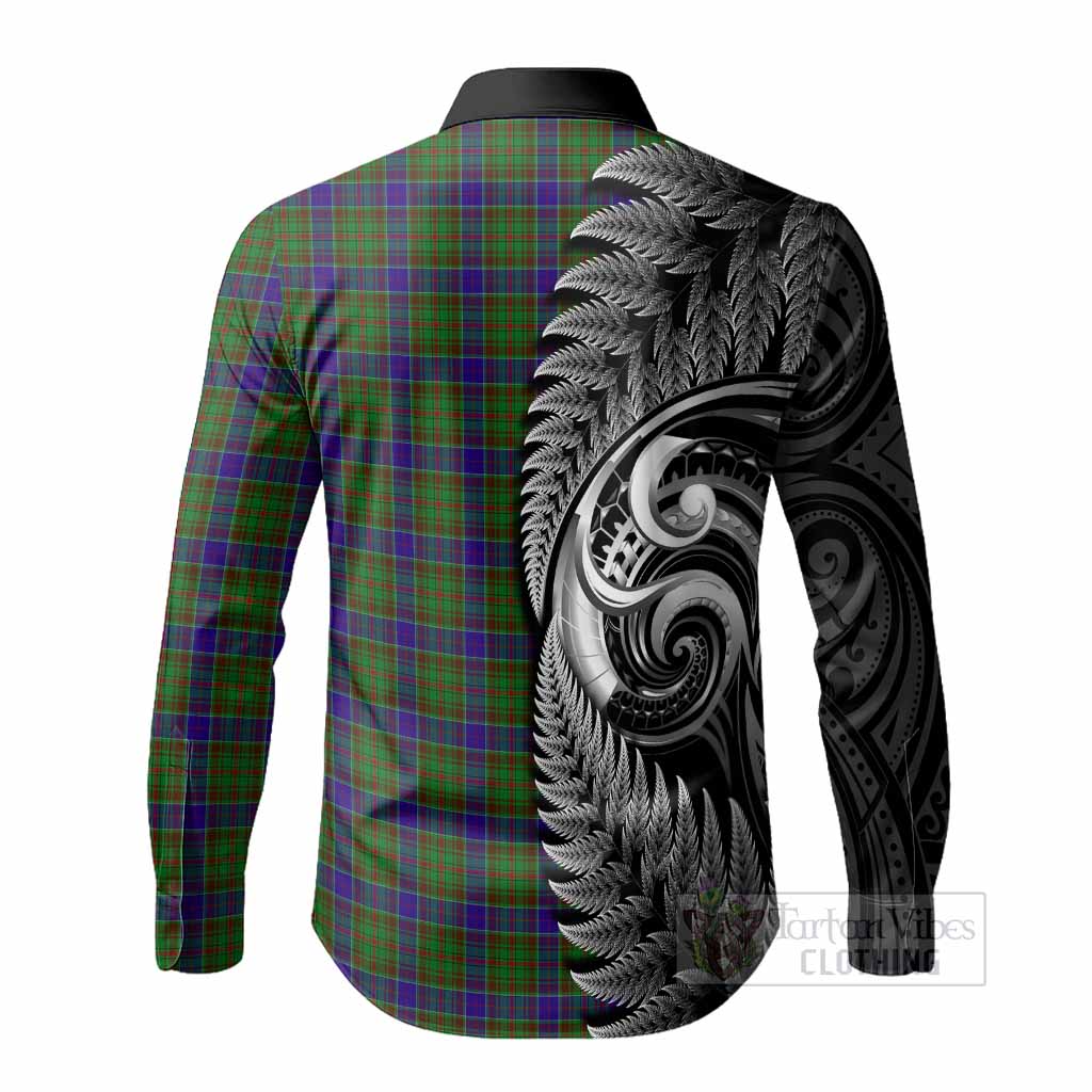 Adam Tartan Crest Long Sleeve Button Shirts With New Zealand Silver Fern Maori Koru