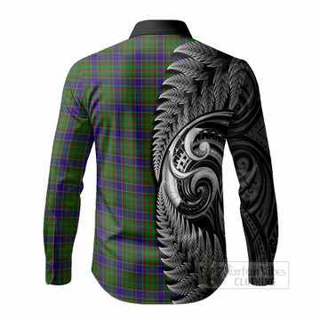 Adam Tartan Crest Long Sleeve Button Shirts With New Zealand Silver Fern Maori Koru
