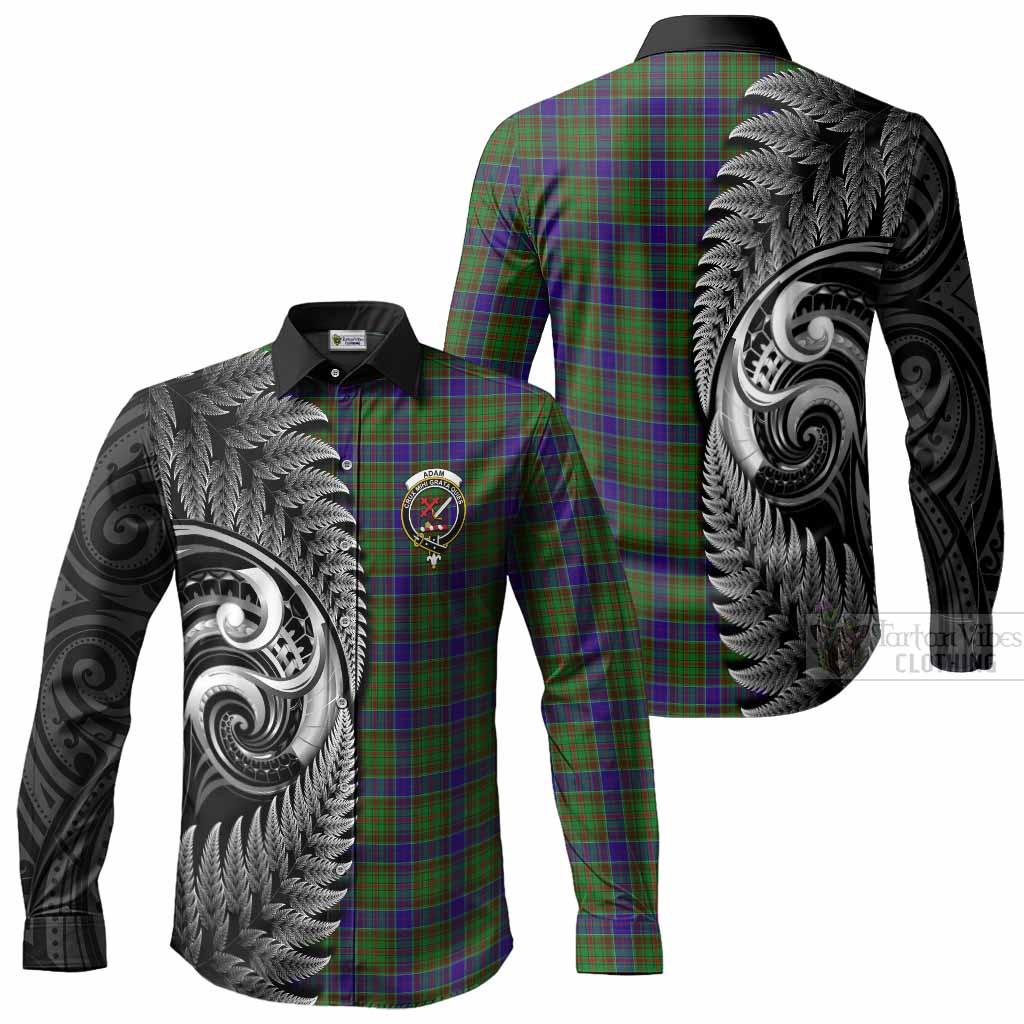 Adam Tartan Crest Long Sleeve Button Shirts With New Zealand Silver Fern Maori Koru