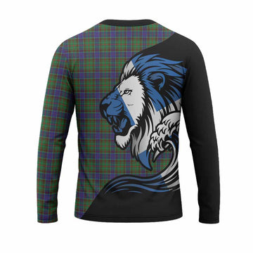 Adam Tartan Crest Long Sleeve T-Shirt Scottish Golden Lions Wave Flow