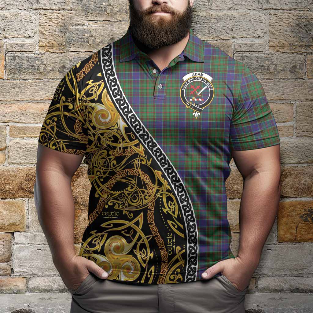 Adam Tartan Crest Polo Shirt Celtic Knot and Triple Trickle Spiral Symbols