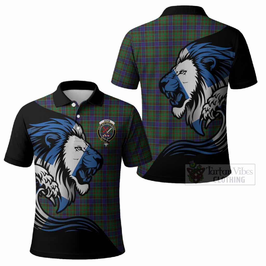 Adam Tartan Crest Polo Shirt Scottish Golden Lions Wave Flow