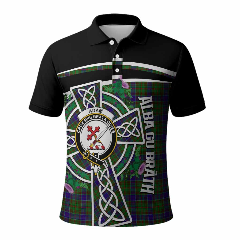 Adam Tartan Crest Polo Shirt Scottish Thistle Celtic Cross Alba Gu Brath