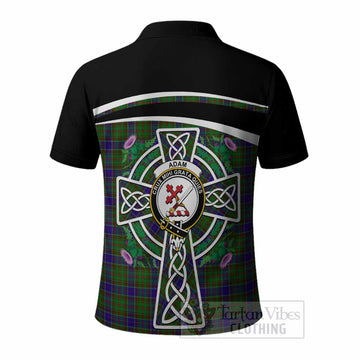 Adam Tartan Crest Polo Shirt Scottish Thistle Celtic Cross Alba Gu Brath