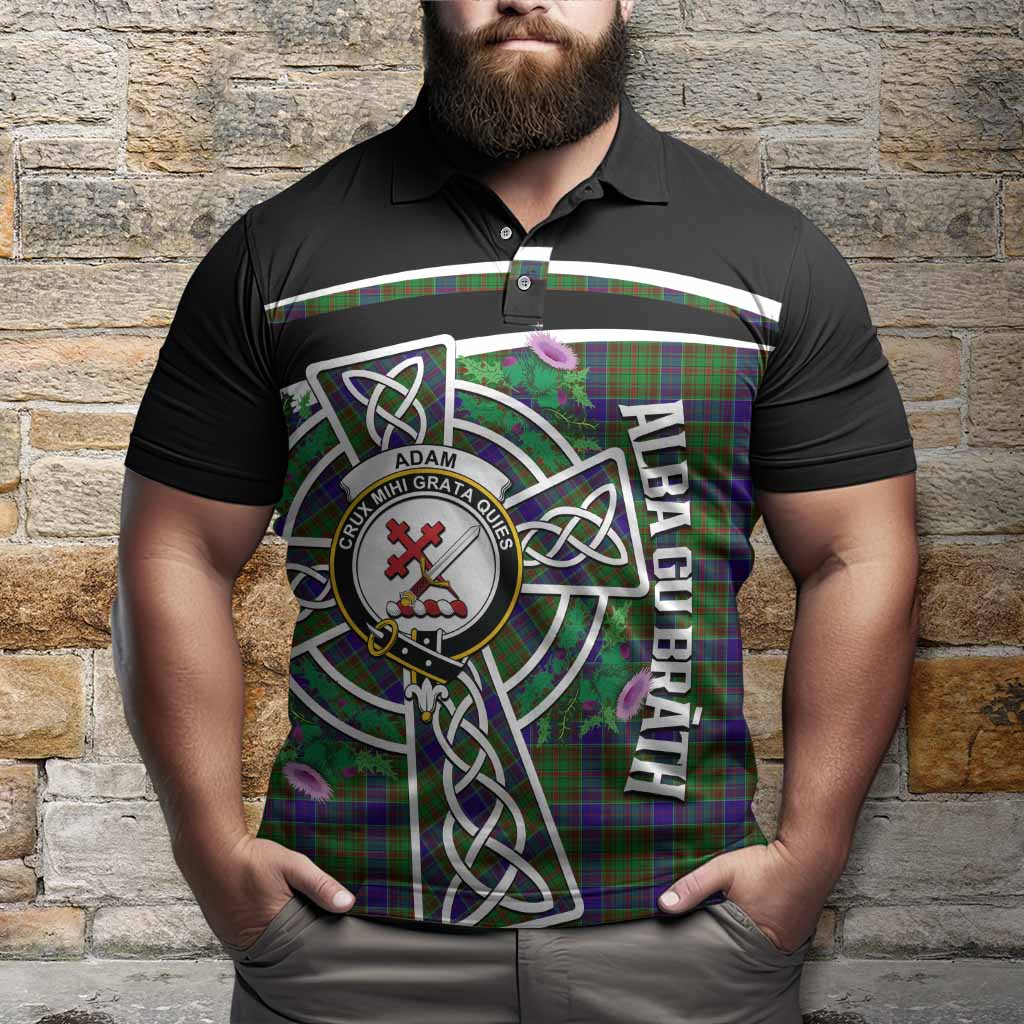 Adam Tartan Crest Polo Shirt Scottish Thistle Celtic Cross Alba Gu Brath