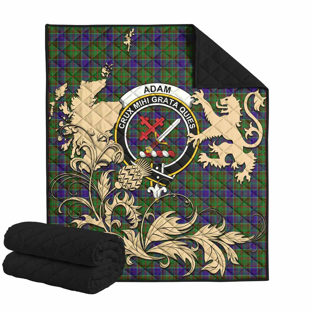 Adam Tartan Crest Premium Quilt with Scottish Iconic Symbols 