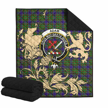 Adam Tartan Crest Premium Quilt with Scottish Iconic Symbols 