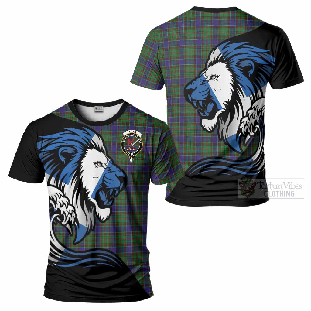 Adam Tartan Crest T-Shirt Scottish Golden Lions Wave Flow