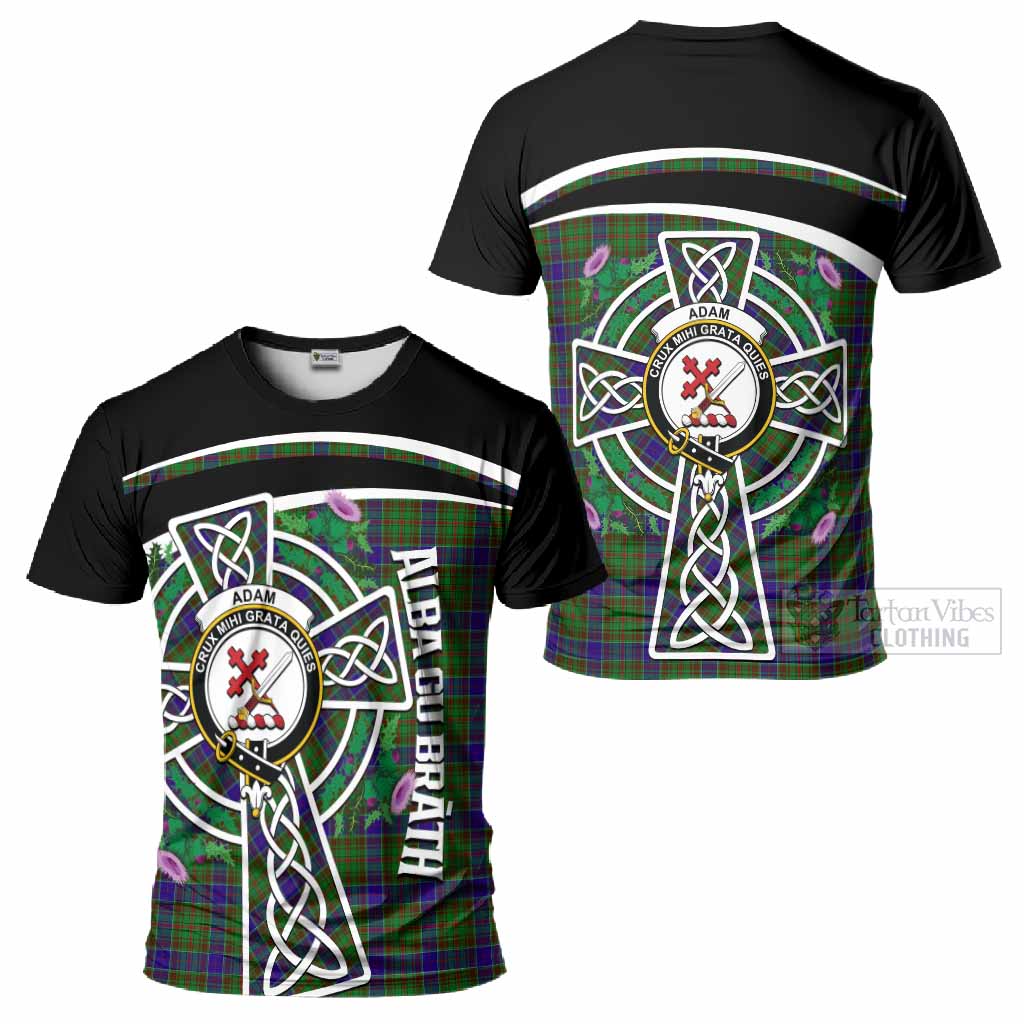 Adam Tartan Crest T-Shirt Scottish Thistle Celtic Cross Alba Gu Brath