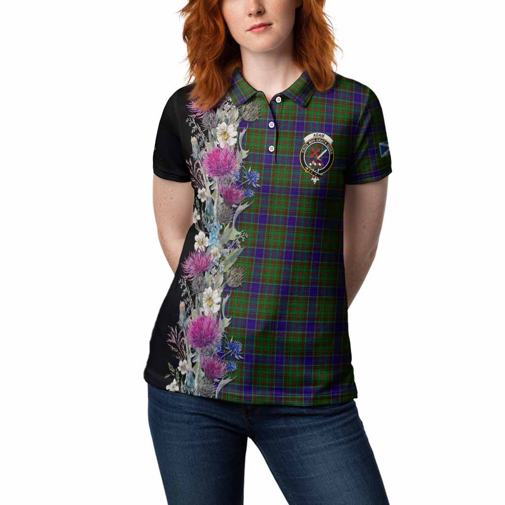 Adam Tartan Crest Thistle Floral Women Polo Shirt
