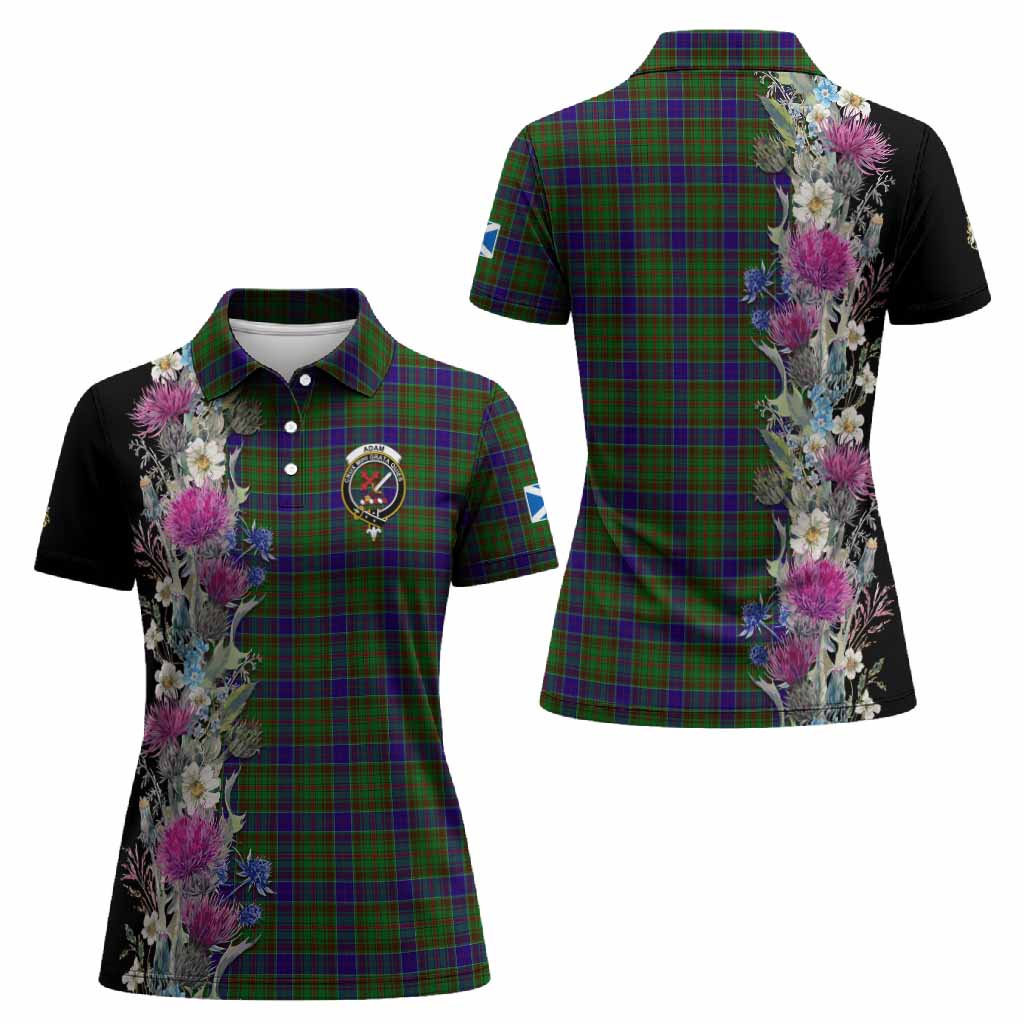 Adam Tartan Crest Thistle Floral Women Polo Shirt