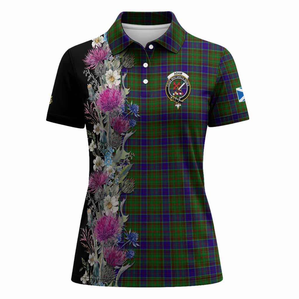 Adam Tartan Crest Thistle Floral Women Polo Shirt