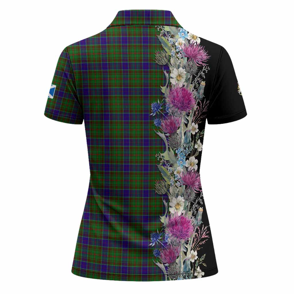 Adam Tartan Crest Thistle Floral Women Polo Shirt