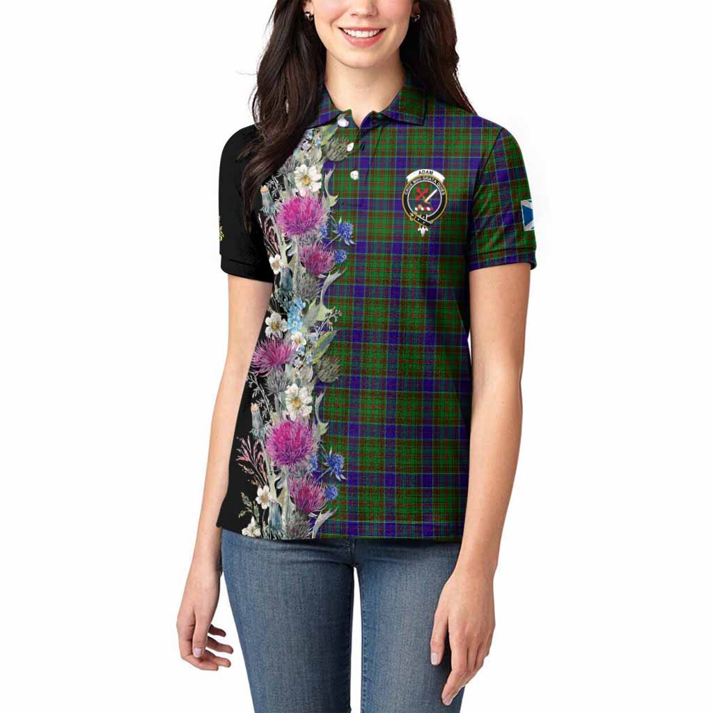 Adam Tartan Crest Thistle Floral Women Polo Shirt