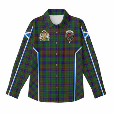 Adam Tartan Crest Women Casual Shirt Scotland Coat of Arm Flag Style - Tartan Vibes Clothing