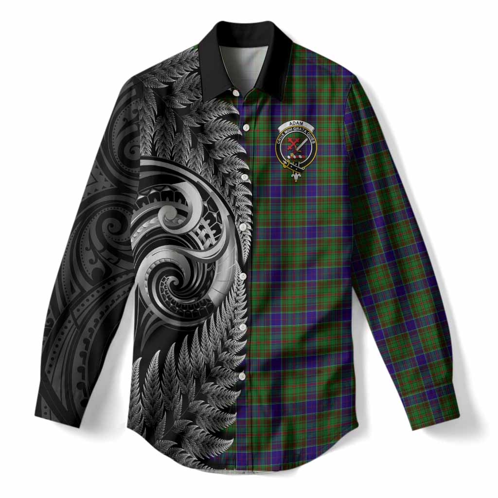 Adam Tartan Crest Women Casual Shirt With New Zealand Silver Fern Maori Koru