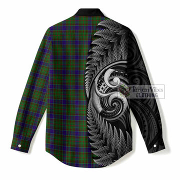 Adam Tartan Crest Women Casual Shirt With New Zealand Silver Fern Maori Koru