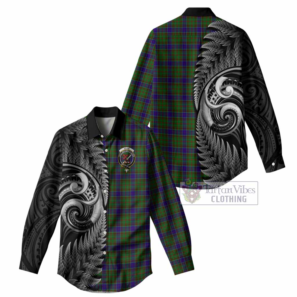 Adam Tartan Crest Women Casual Shirt With New Zealand Silver Fern Maori Koru