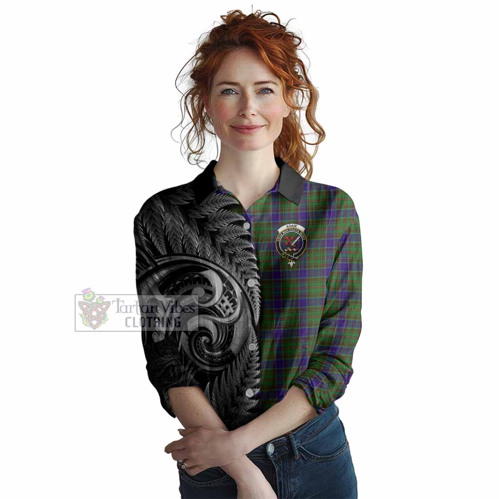 Adam Tartan Crest Women Casual Shirt With New Zealand Silver Fern Maori Koru