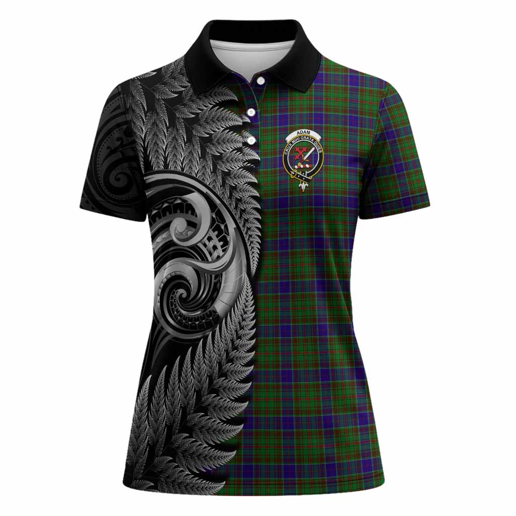Adam Tartan Crest Women Polo Shirt With New Zealand Silver Fern Maori Koru