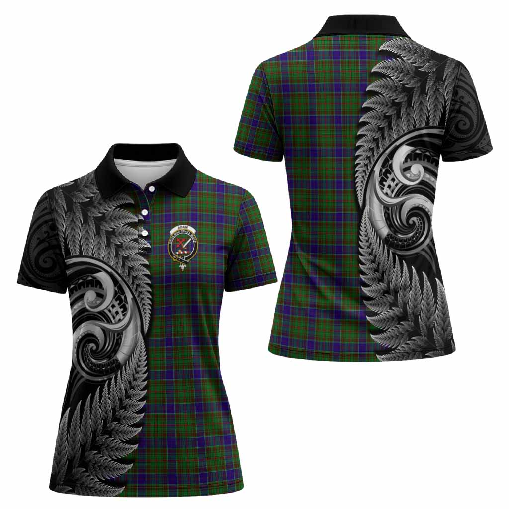 Adam Tartan Crest Women Polo Shirt With New Zealand Silver Fern Maori Koru