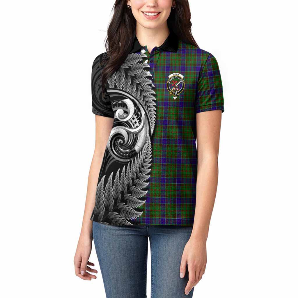 Adam Tartan Crest Women Polo Shirt With New Zealand Silver Fern Maori Koru