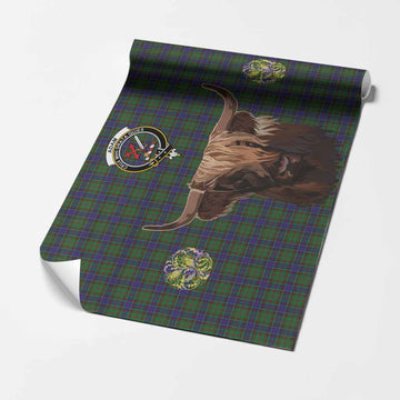 Adam Tartan Crest Wrapping Paper Scotland Heilan Coo Tartan Seamless Style
