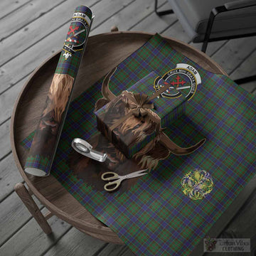 Adam Tartan Crest Wrapping Paper Scotland Heilan Coo Tartan Seamless Style