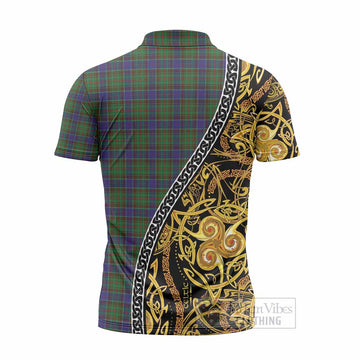 Adam Tartan Crest Zipper Polo Shirt Celtic Knot and Triple Trickle Spiral Symbols